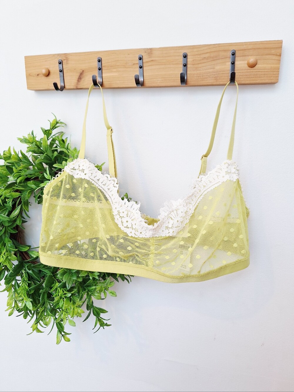 Aerie Real Good Green Dot Mesh Lace Bralette M NWT